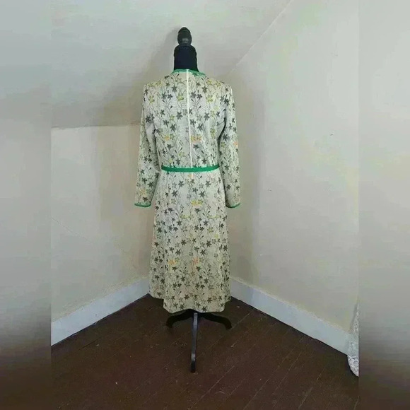 GOLDWORM Wool Knit Vintage Dress Metallic Green Floral Size S - Picture 5 of 15